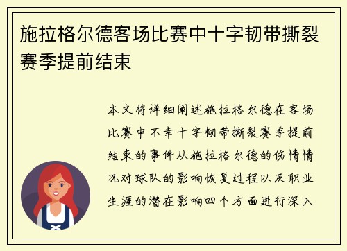 施拉格尔德客场比赛中十字韧带撕裂赛季提前结束